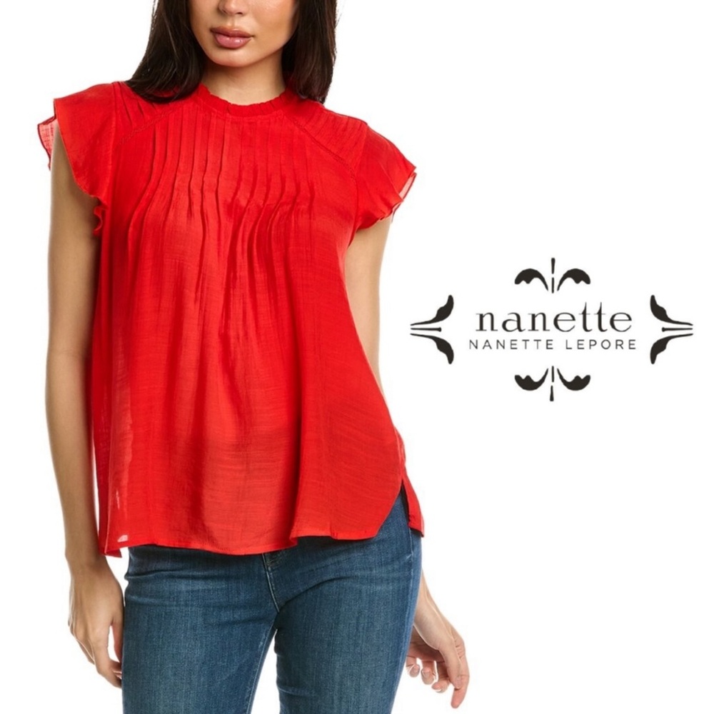 Nanette Lepore Red Ruffle Flutter Sleeve Top – Textured Boho Blouse